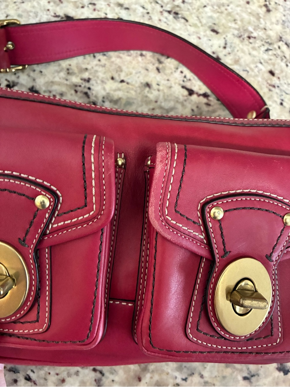 Coach Legacy double turnlock shoulder bag raspberry pink / red rare - Picture 6 of 11